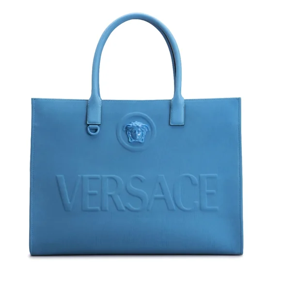 Versace La Medusa Blue Women's Canvas Logo Tote RETAIL $1922 (COA incuded) - Picture 1 of 14